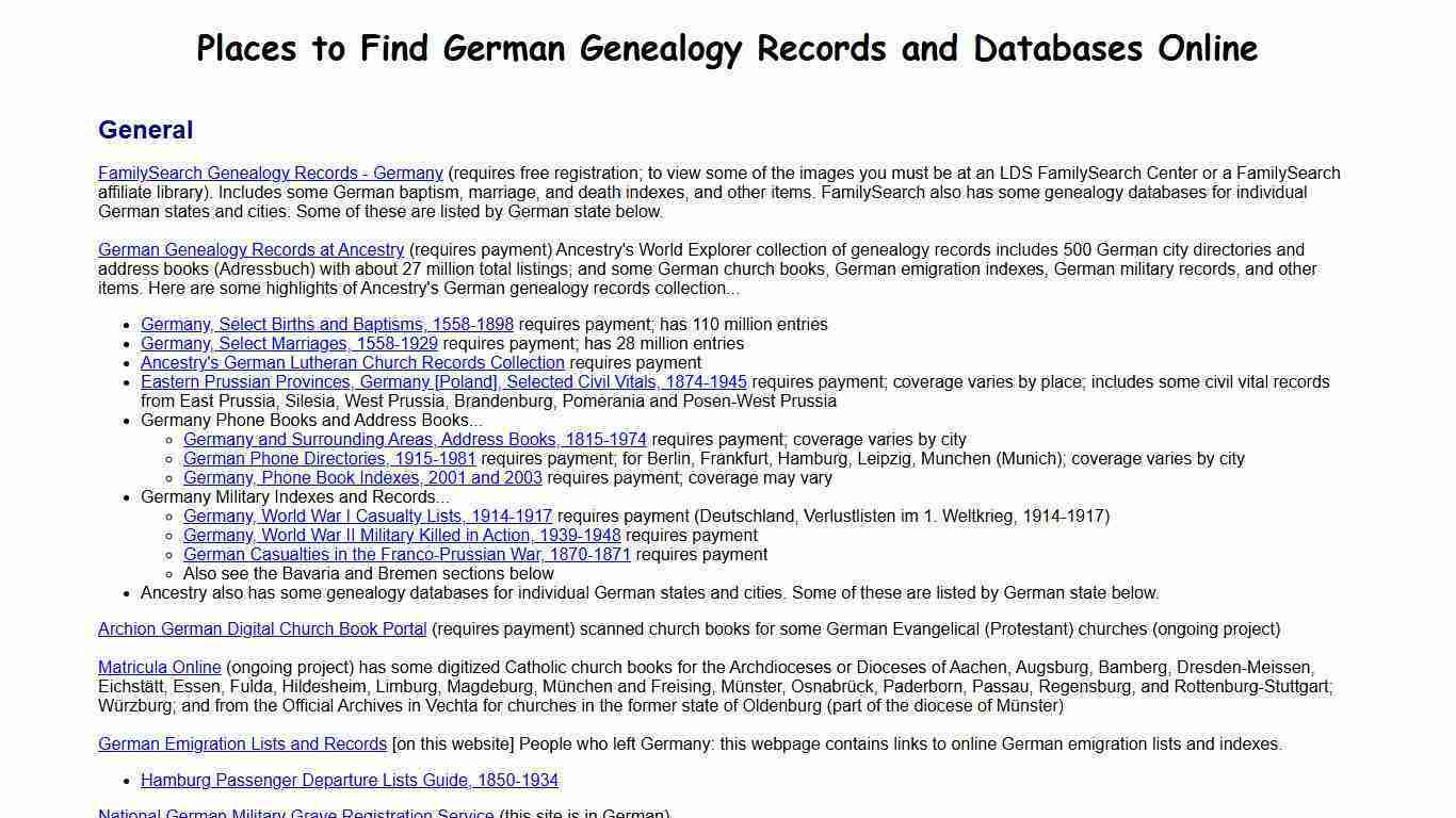 Online German Genealogy Records and Databases - German Roots